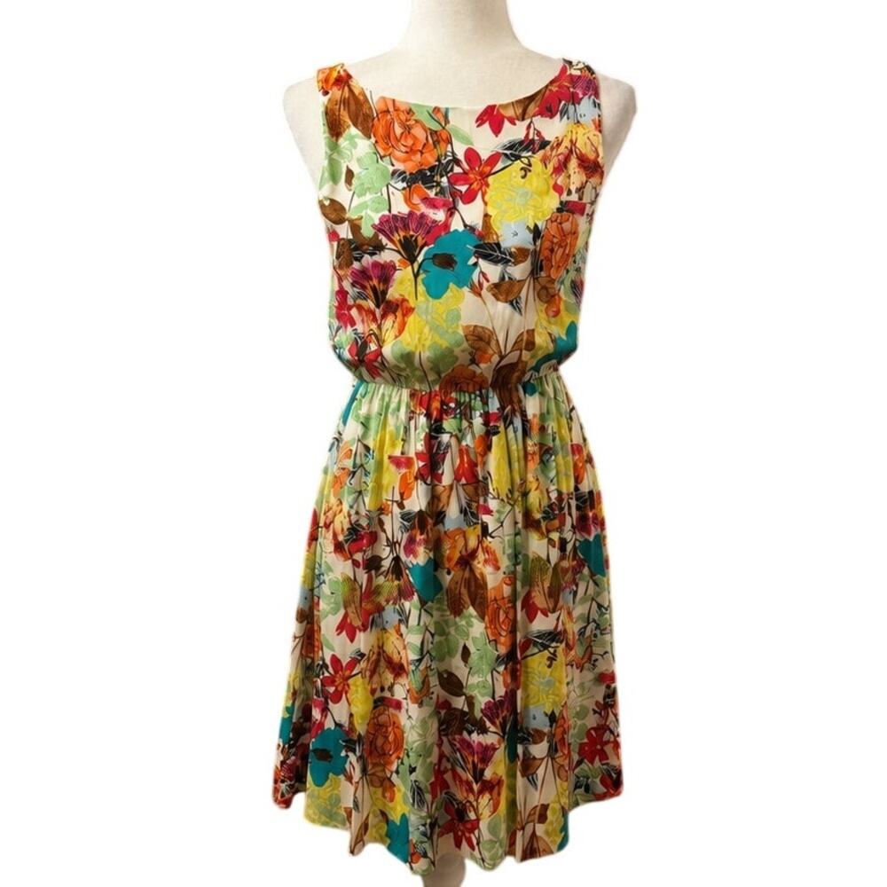 Alice + Olivia Alina Floral Silk Fit & Flare Dress XS Multicolor